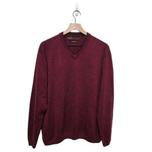 Perry Ellis Burgundy V-Neck Long Sleeve Merino Wool Blend Sweater Sz L